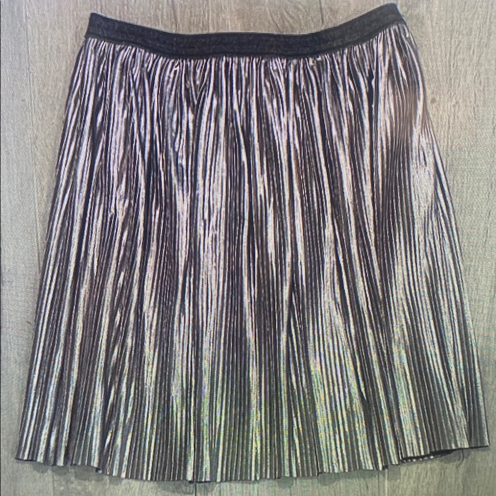Metallic Silver Pleated Skirt